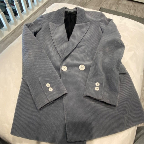 Zara Corduroy double breasted oversized Blazer Blue Gray 16564 - Picture 7 of 12